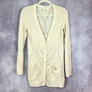 Anthropology Moth Cotton Cashmere Blend Cardigan Sweater Ivory XS